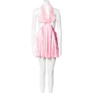 For Love & Lemons NWT Halter Neck Mini Dress Pink Ruffle Cut Out Barbiecore M
